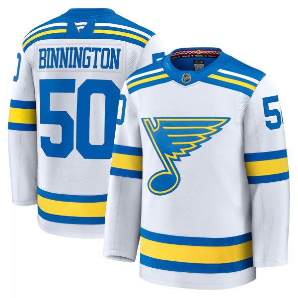 Men's St. Louis Blues #50 Jordan Binnington White Away Premium Player Jersey