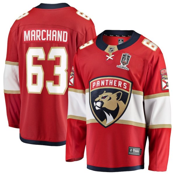 Men's #63 Brad Marchand Florida Panthers 2025 Stanley Cup Champions Breakaway Red Jersey