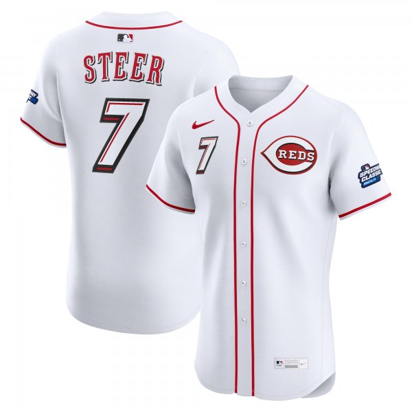 Men's Cincinnati Reds #7 Spencer Steer Nike White 2025 MLB Speedway Classic Home Elite Player Jersey