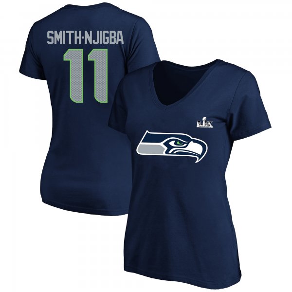 Women's Seattle Seahawks Jaxon Smith-Njigba Fanatics College Navy Super Bowl LX Patch Plus Size V-Neck T-Shirt