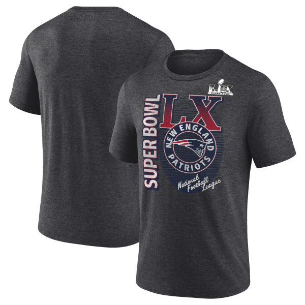 Men's New England Patriots  Charcoal Super Bowl LX Retro Tri-Blend T-Shirt
