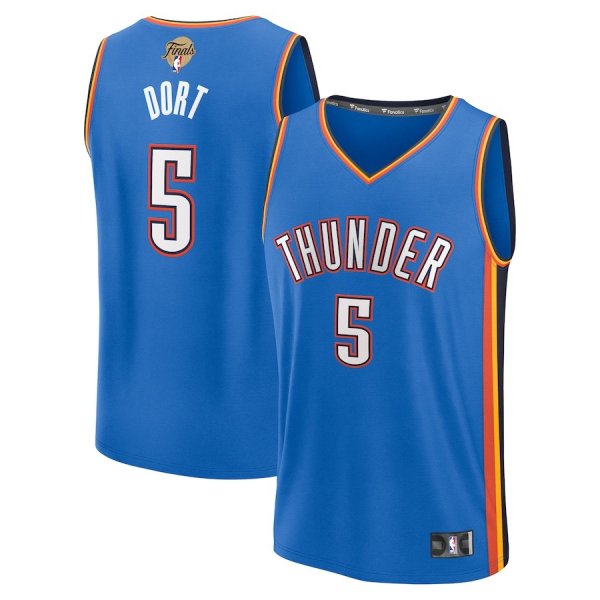 Men's Oklahoma City Thunder #5 Luguentz Dort Fanatics Blue 2025 NBA Finals Fast Break Player Icon Edition Jersey