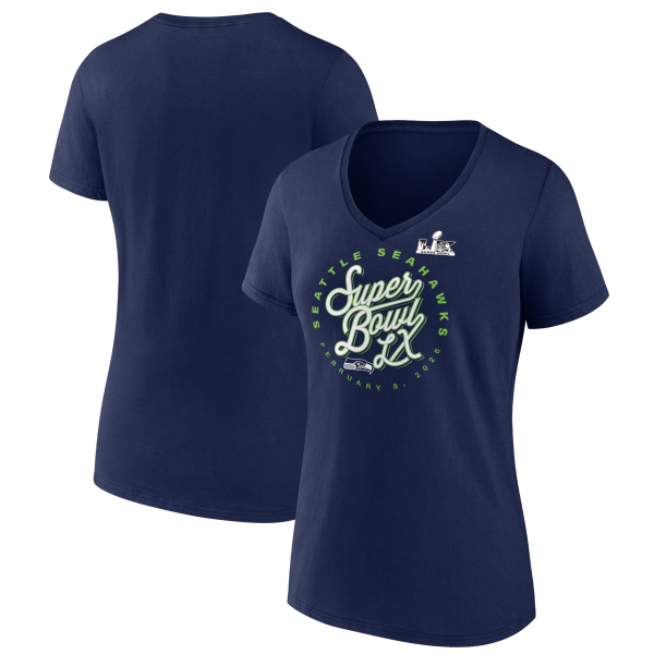 Women's Seattle Seahawks  Fanatics College Navy Super Bowl LX Cheer Section V-Neck T-Shirt