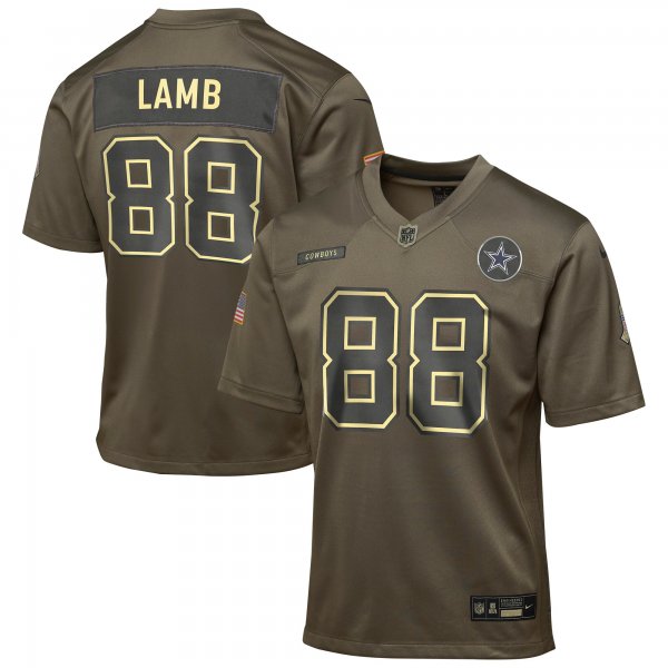 Youth #88 CeeDee Lamb Dallas Cowboys Nike 2025 Salute to Service Game Olive Jersey