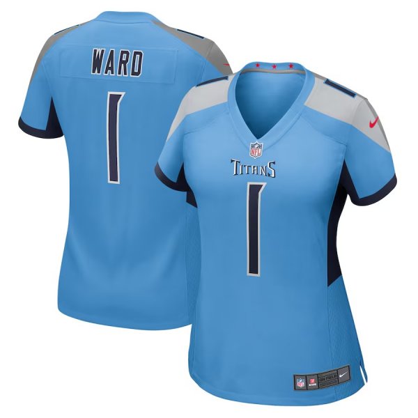 Women's #1 Cameron Ward Tennessee Titans Nike 2025 NFL Draft First Round Pick Game Light Blue Jersey