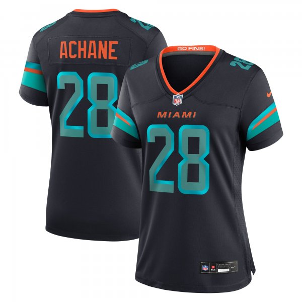 Women's #28 De' Von Achane Miami Dolphins Nike 2025 Rivalries Collection Game Pitch Blue Jersey