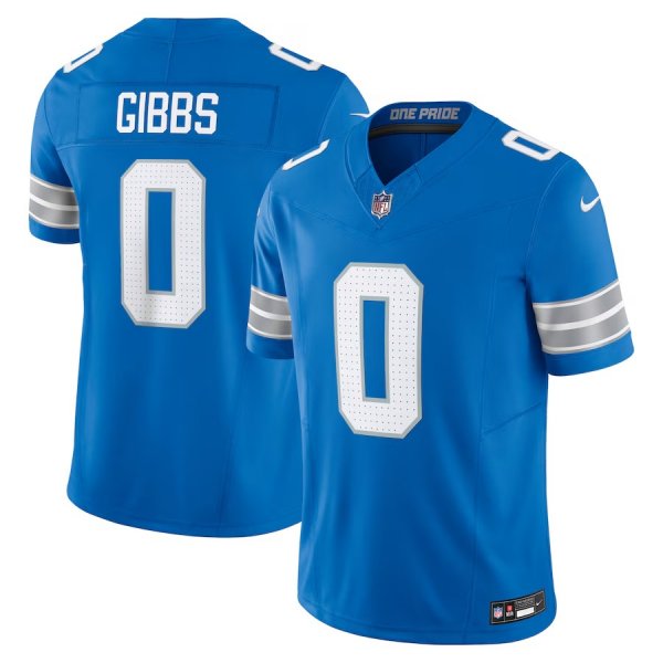 Men's Detroit Lions #0 Jahmyr Gibbs Nike Blue Vapor F.U.S.E. Limited Jersey
