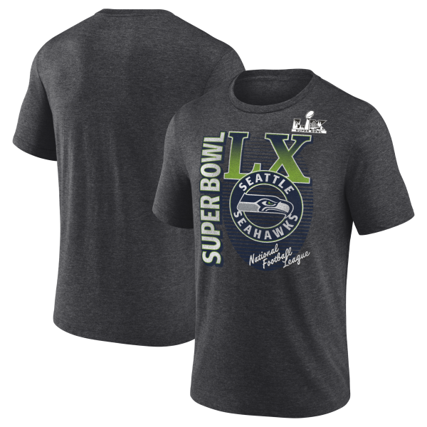 Men's Seattle Seahawks  Charcoal Super Bowl LX Retro Tri-Blend T-Shirt