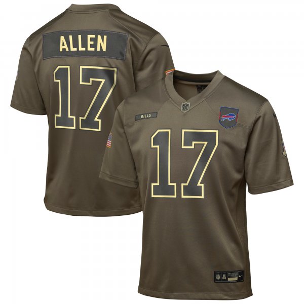 Youth #17 Josh Allen Buffalo Bills Nike 2025 Salute to Service Game Olive Jersey
