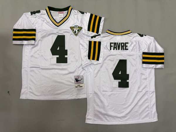 Men's Green Bay Packers #4 Brett Favre White Mitchell & Ness Jersey