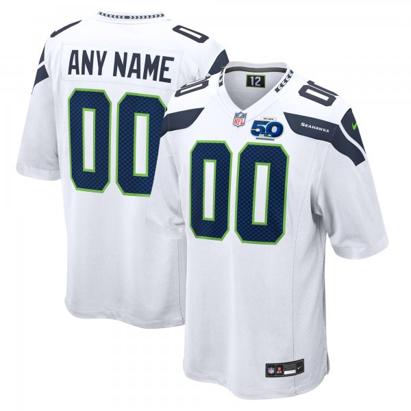 Men's Seattle Seahawks Nike White 50th Season Away Custom Game Jersey