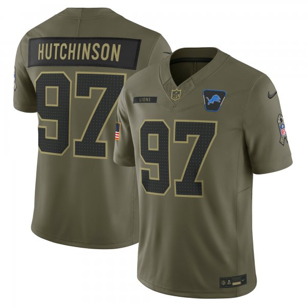 Men's #97 Aidan Hutchinson Detroit Lions Nike 2025 Salute to Service Limited Olive Jersey