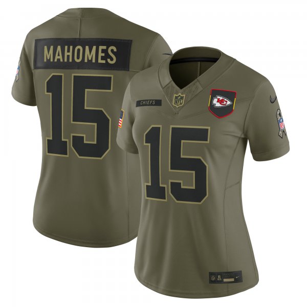 Women's #15 Patrick Mahomes Kansas City Chiefs Nike 2025 Salute to Service Limited Olive Jersey