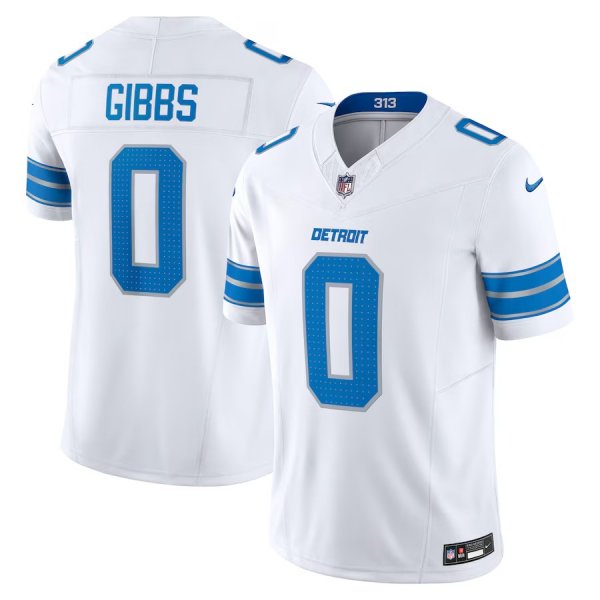 Youth Detroit Lions #0 Jahmyr Gibbs Nike White Vapor F.U.S.E. Limited Jersey