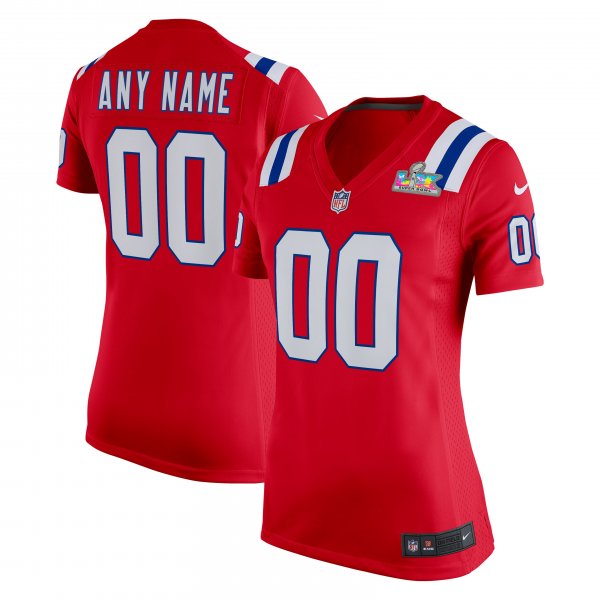 Women's New England Patriots  Nike Red Super Bowl LX Patch Custom Game Jersey