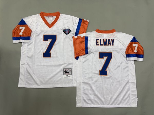 Men's Denver Broncos #7 John Elway White Mitchell & Ness Jersey