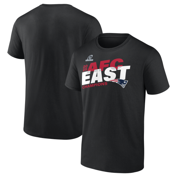 Men's New England Patriots  Black 2025 AFC East Division Champions Conquer T-Shirt