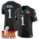 Men's Philadelphia Eagles #1 Jalen Hurts Super Bowl Champions LIX Patch Vapor Limited Jersey