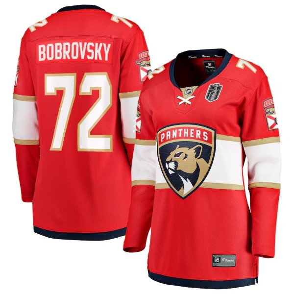 Women's #72 Sergei Bobrovsky Florida Panthers 2025 Stanley Cup Final Home Breakaway Player Red Jersey
