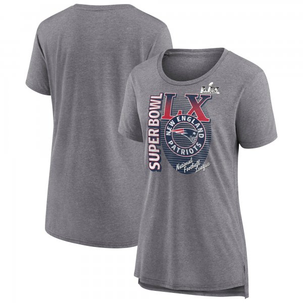 Women's New England Patriots  Fanatics Heather Gray Super Bowl LX Retro Tri-Blend T-Shirt