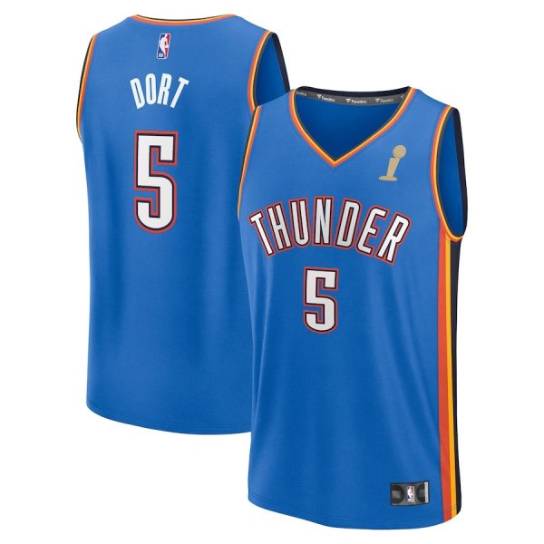 Men's #5 Luguentz Dort Oklahoma City Thunder 2025 NBA Finals Champions Fast Break Replica Player Blue Icon Edition Jersey