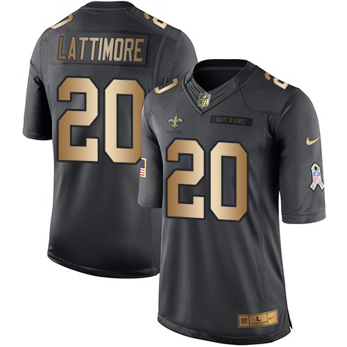 Nike New Orleans Saints #20 Marshon Lattimore Black Men's Stitched NFL Limited Gold Salute To Service Jersey