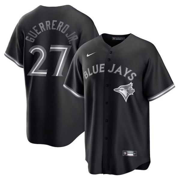 Men's Toronto Blue Jays #27 Vladimir Guerrero Jr. Nike Black Lights Out Replica Player Jersey