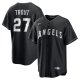 Men's Los Angeles Angels #27 Mike Trout Nike Black Lights Out Replica Player Jersey