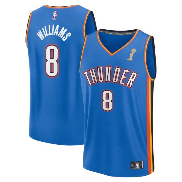 Men's #8 Jalen Williams Oklahoma City Thunder 2025 NBA Finals Champions Fast Break Replica Player Blue Icon Edition Jersey